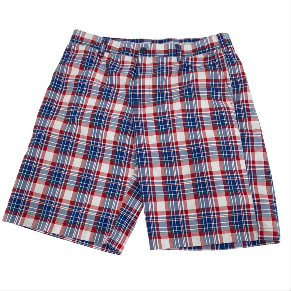 Men’s Izod Golf red blue plaid shorts size 33